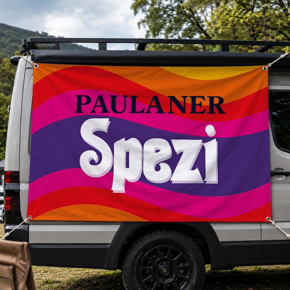 Flaga z logo marki napojów P-P – Outdoor Camping Brands recenzja i cena